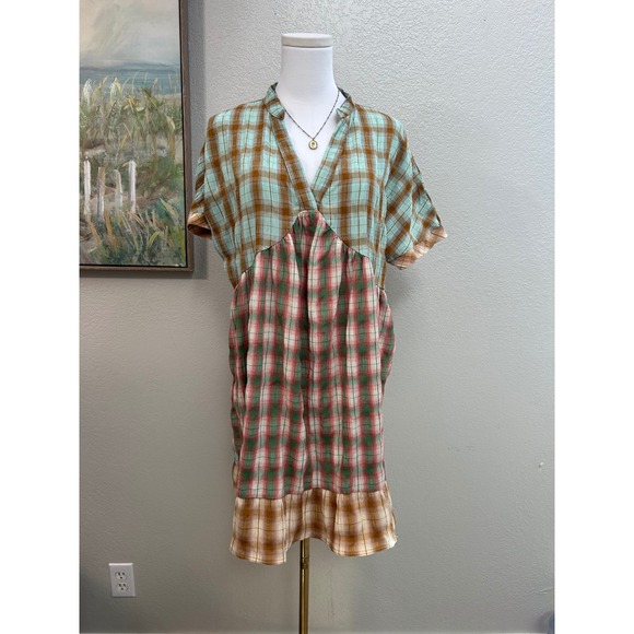 Dresses & Skirts - Patchwork Plaid Babydoll Dress Cottagecore Lagenlook Oversized Tunic Medium